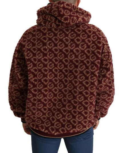 Dolce & Gabbana Red Beige Wool Oversize Hooded Pullover Sweater