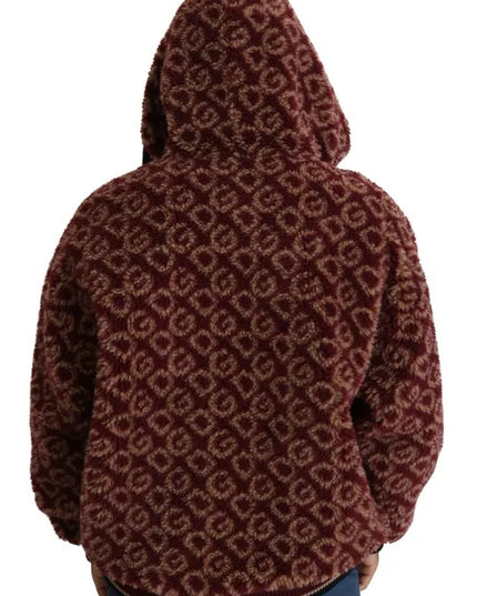Dolce & Gabbana Red Beige Wool Oversize Hooded Pullover Sweater