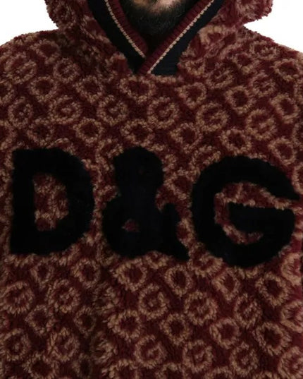 Dolce & Gabbana Red Beige Wool Oversize Hooded Pullover Sweater