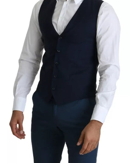 Dolce & Gabbana Navy Blue Men Formal Dress Waistcoat Vest