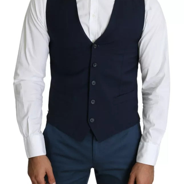 Dolce & Gabbana Navy Blue Men Formal Dress Waistcoat Vest