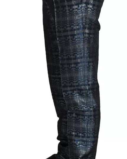 Dolce & Gabbana Blue Silver Shiny 2 Piece Slim GOLD Suit