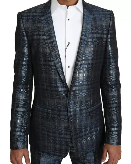 Dolce & Gabbana Blue Silver Shiny 2 Piece Slim GOLD Suit