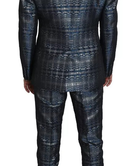 Dolce & Gabbana Blue Silver Shiny 2 Piece Slim GOLD Suit