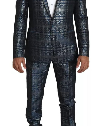 Dolce & Gabbana Blue Silver Shiny 2 Piece Slim GOLD Suit