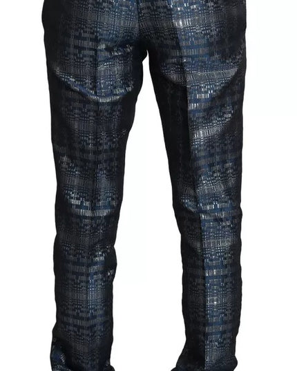 Dolce & Gabbana Blue Silver Shiny 2 Piece Slim GOLD Suit