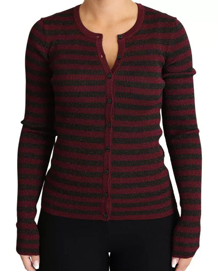 Dolce & Gabbana Black Red Striped Womens Cardigan Sweater
