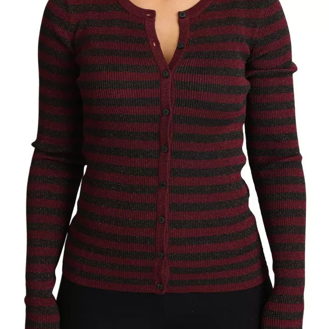 Dolce & Gabbana Black Red Striped Womens Cardigan Sweater