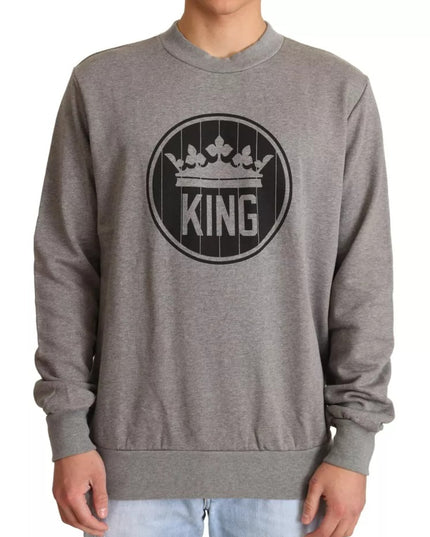 Dolce & Gabbana Gray Crown King Cotton Pullover Sweater