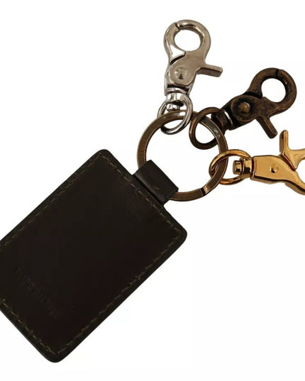 Dolce & Gabbana Green Leather D&G Logo Metal Ring Hook Keyring Keychain