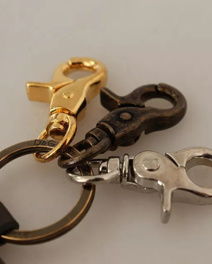 Dolce & Gabbana Green Leather D&G Logo Metal Ring Hook Keyring Keychain