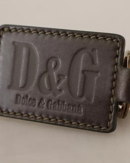 Dolce & Gabbana Green Leather D&G Logo Metal Ring Hook Keyring Keychain