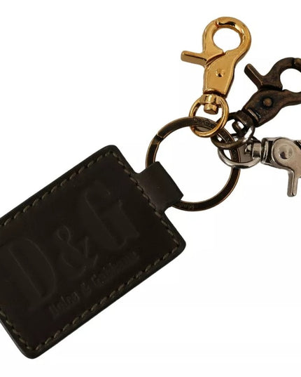 Dolce & Gabbana Green Leather D&G Logo Metal Ring Hook Keyring Keychain