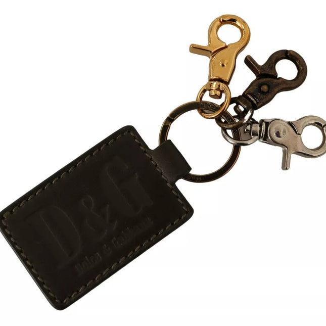 Dolce & Gabbana Green Leather D&G Logo Metal Ring Hook Keyring Keychain