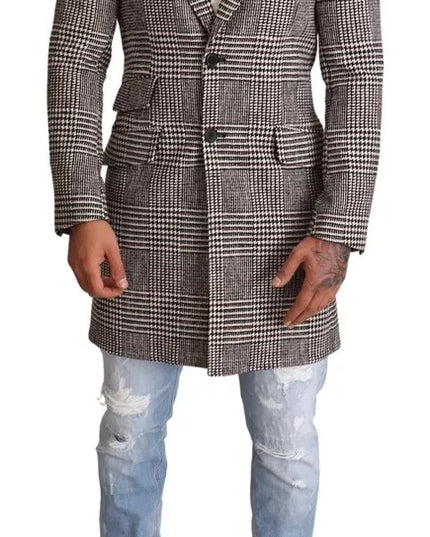 Dolce & Gabbana Gray Check Plaid Long Trench Coat Jacket