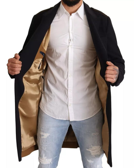 Dolce & Gabbana Blue Trench Coat Long Wool Stretch Jacket