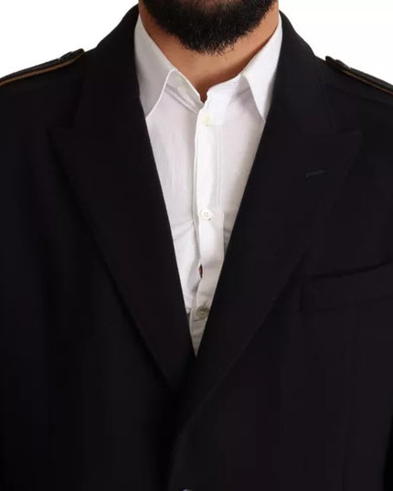 Dolce & Gabbana Blue Trench Coat Long Wool Stretch Jacket