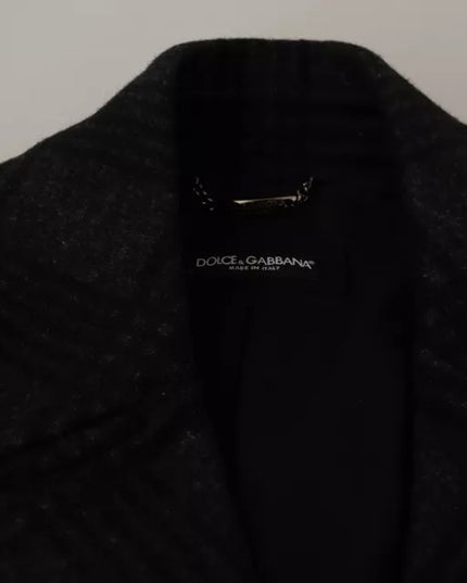 Dolce & Gabbana Black Trench Coat Check Wool Jacket