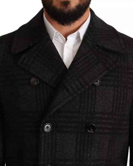 Dolce & Gabbana Black Trench Coat Check Wool Jacket