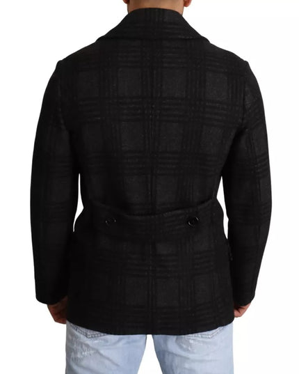 Dolce & Gabbana Black Trench Coat Check Wool Jacket