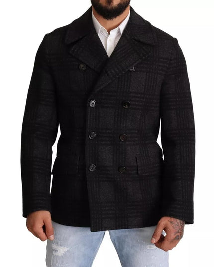 Dolce & Gabbana Black Trench Coat Check Wool Jacket