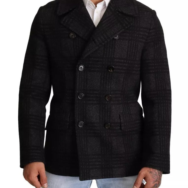 Dolce & Gabbana Black Trench Coat Check Wool Jacket