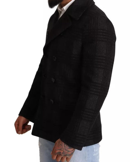 Dolce & Gabbana Black Trench Coat Check Wool Jacket