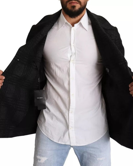 Dolce & Gabbana Black Trench Coat Check Wool Jacket
