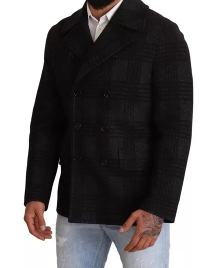 Dolce & Gabbana Black Trench Coat Check Wool Jacket