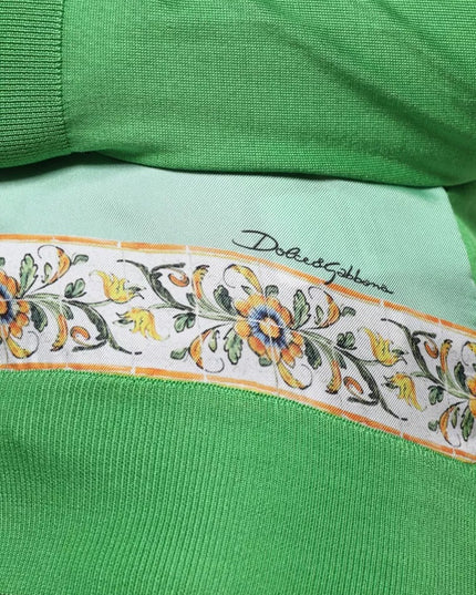 Dolce & Gabbana Green Silk Granita Al Limone Long Sleeves Sweater