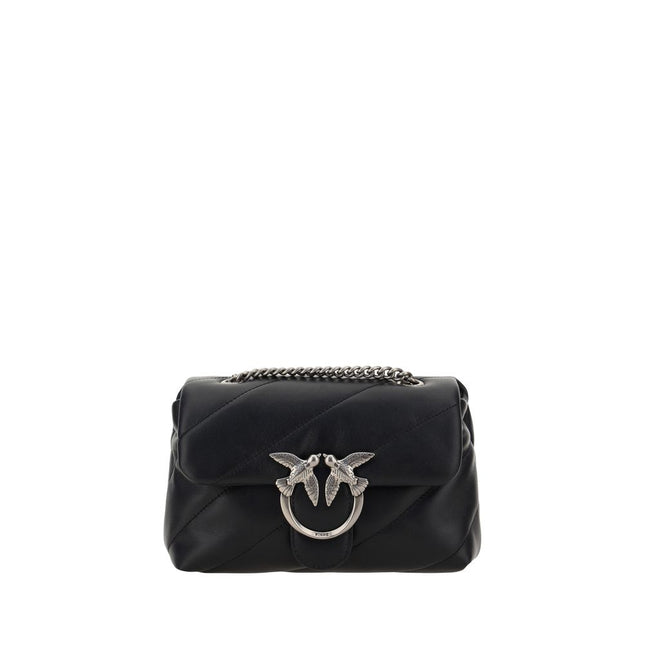 PINKO Black Calf Leather Bos Taurus Shoulder Bag