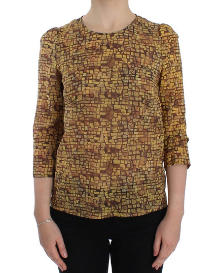 Dolce & Gabbana Multicolor Mosaic Print Silk Blouse T-shirt
