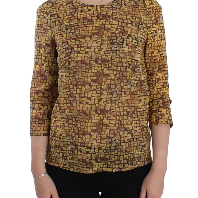 Dolce & Gabbana Multicolor Mosaic Print Silk Blouse T-shirt