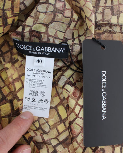Dolce & Gabbana Multicolor Mosaic Print Silk Blouse T-shirt