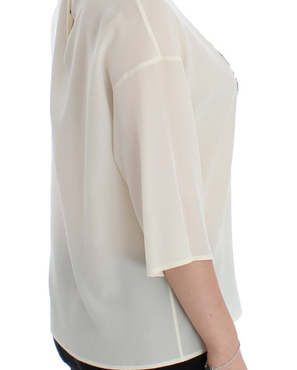 Dolce & Gabbana White Sequined Key Silk Blouse T-shirt Top