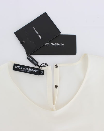 Dolce & Gabbana White Sequined Key Silk Blouse T-shirt Top