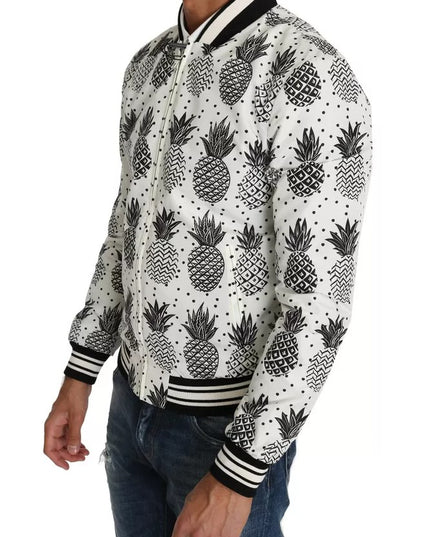 Dolce & Gabbana White Black Pineapple Bomber Coat Jacket