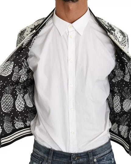 Dolce & Gabbana White Black Pineapple Bomber Coat Jacket