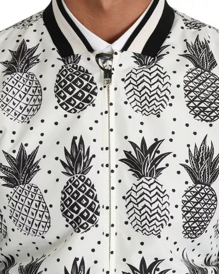 Dolce & Gabbana White Black Pineapple Bomber Coat Jacket