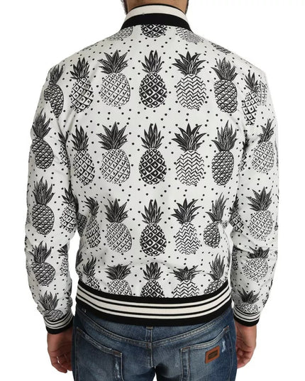Dolce & Gabbana White Black Pineapple Bomber Coat Jacket