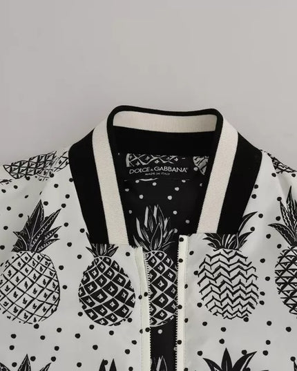 Dolce & Gabbana White Black Pineapple Bomber Coat Jacket