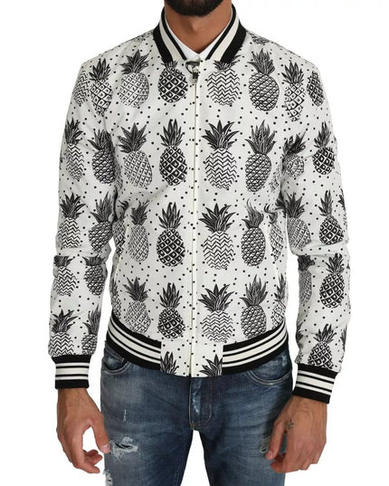Dolce & Gabbana White Black Pineapple Bomber Coat Jacket