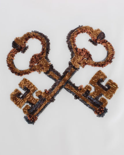 Dolce & Gabbana White Sequined Key Silk Blouse T-shirt Top