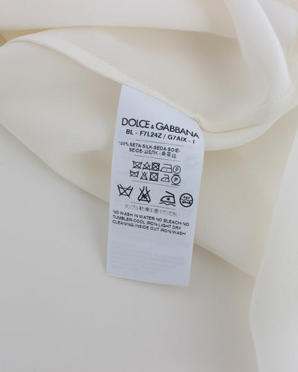 Dolce & Gabbana White Sequined Key Silk Blouse T-shirt Top