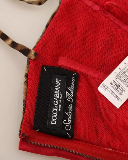 Dolce & Gabbana Brown Leopard Red Tulle Sheath Midi Dress