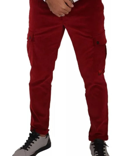 Dolce & Gabbana Red Corduroy Cotton Cargo Skinny Pants