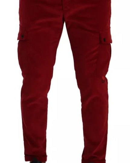 Dolce & Gabbana Red Corduroy Cotton Cargo Skinny Pants