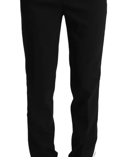 Dolce & Gabbana Black White Stripes Wool Tapered Pants