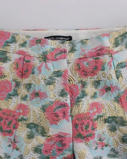 Dolce & Gabbana White Pink Floral Brocade Pants