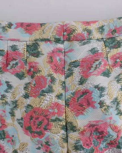 Dolce & Gabbana White Pink Floral Brocade Pants
